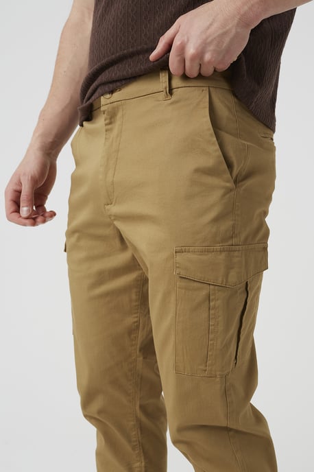 Stone Cotton Twill Cargo Style Chino Trousers - Image 4