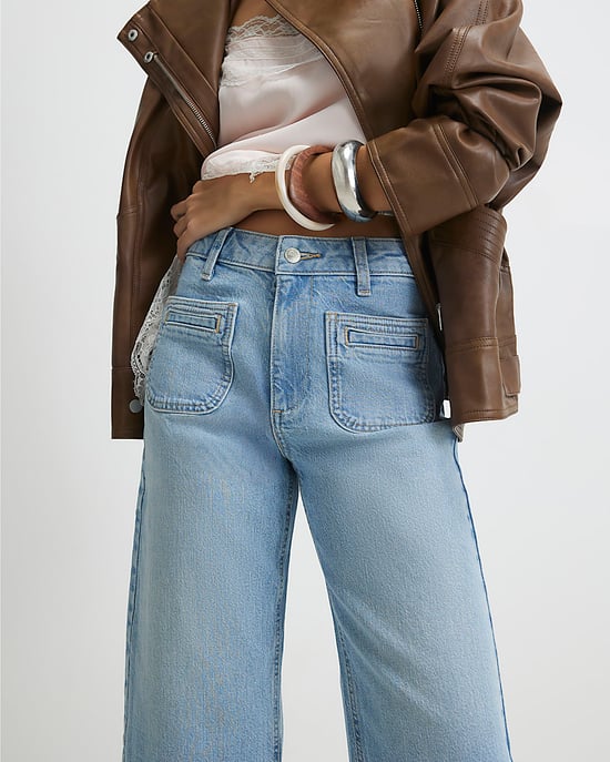 River Island Womens Cropped Jeans Blue High Waisted Wide Leg - Image 4