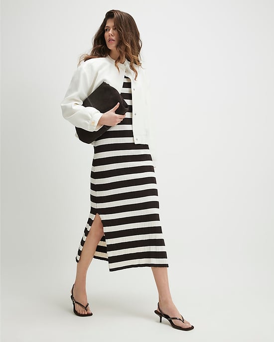 River Island Womens Midi Dress Brown Knitted Ribbed Stripe Sleeveless - Image 2