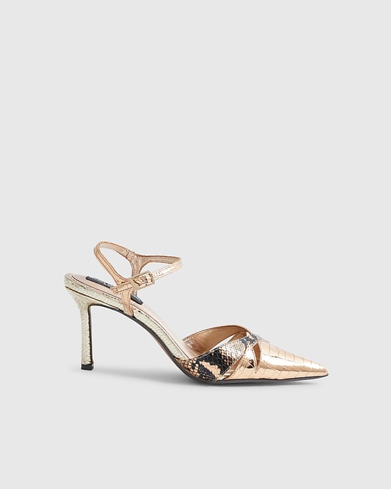 River Island Womens Court Shoes Rose Gold Cut Out Heels Pointed Toe - Image 2