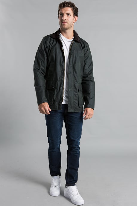 Olive Cotton Wax Jacket With Corduroy Collar - Image 3