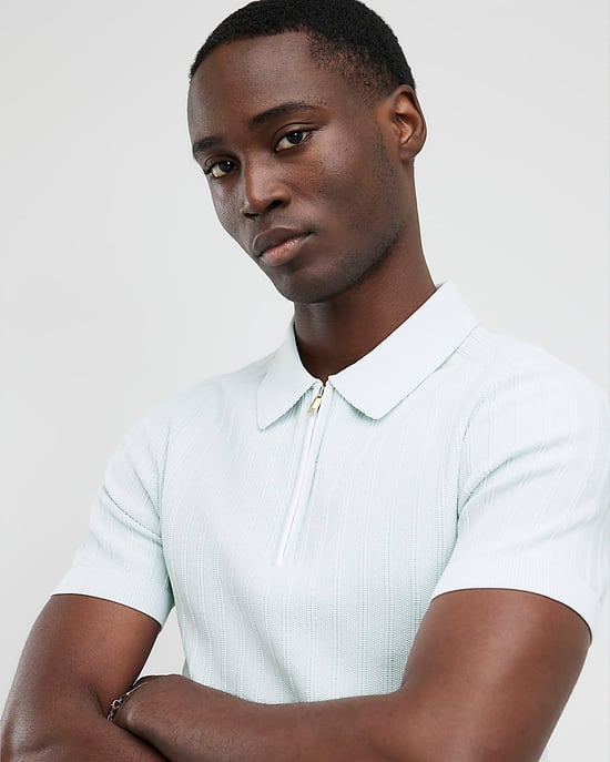River Island Mens Polo Shirt Blue Muscle Fit Ribbed Short Sleeve - Image 4