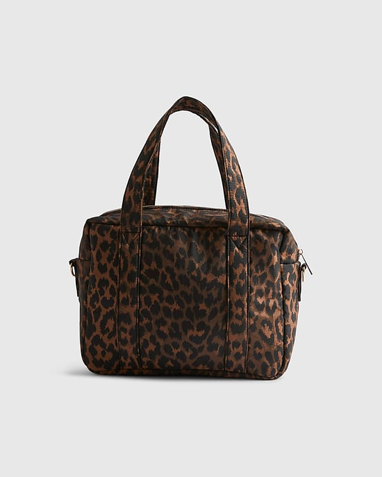 River Island Womens Holdall Bag Brown Leopard Jacquard Canvas Zip - Image 2