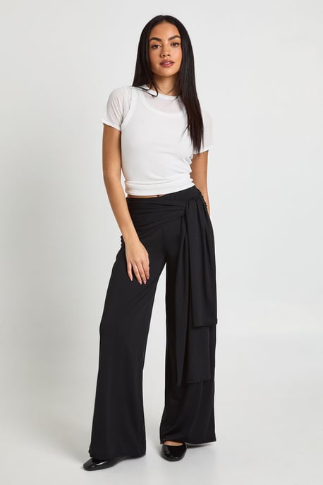 Double Layer Matte Slinky Tie Waist Trouser - Image 1