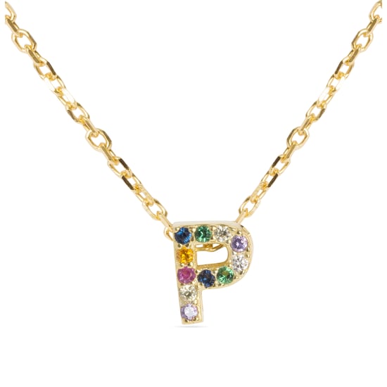 Luxenter Sterling Zilver 925 collier met Veelkleurige Zirkonia afgewerkt in 18K geel goud - Alfabet - Image 1