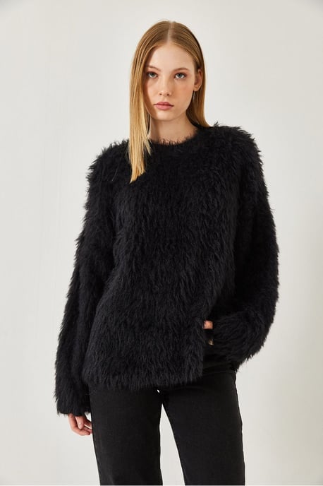 Oversized Textuur Gebreide Trui met Plush Detail - Image 2