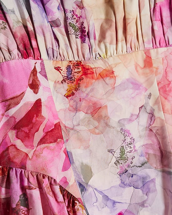 River Island Womens Midi Dress Pink Cotton Floral Print Netted Skirt - Image 5