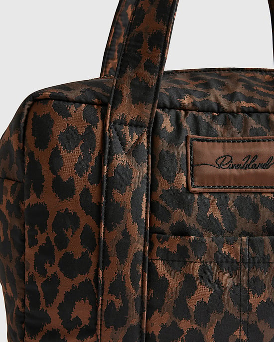 River Island Womens Holdall Bag Brown Leopard Jacquard Canvas Zip - Image 3