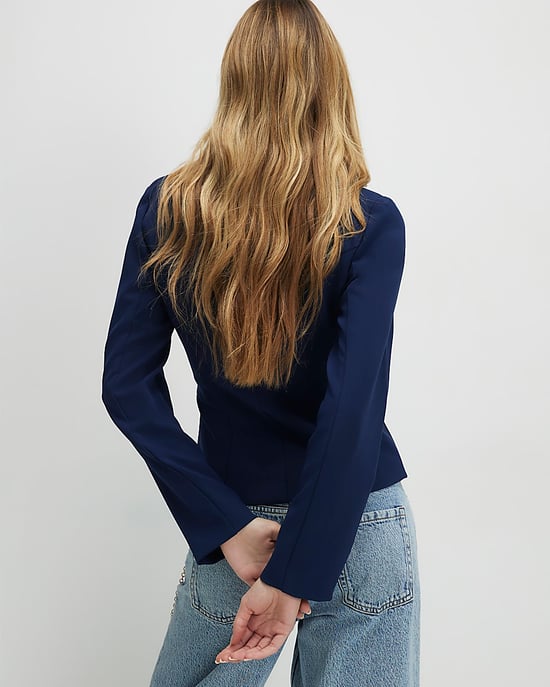 River Island Womens Jacket Navy Long Sleeve Pleated V-Neck - Image 3