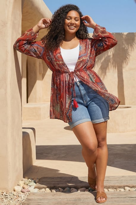 Curve Paisley Tie Front Kimono - Image 2