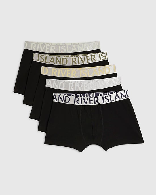River Island Mens Trunks Black 5 Pack Metallic Elasticated Underwear - Image 1