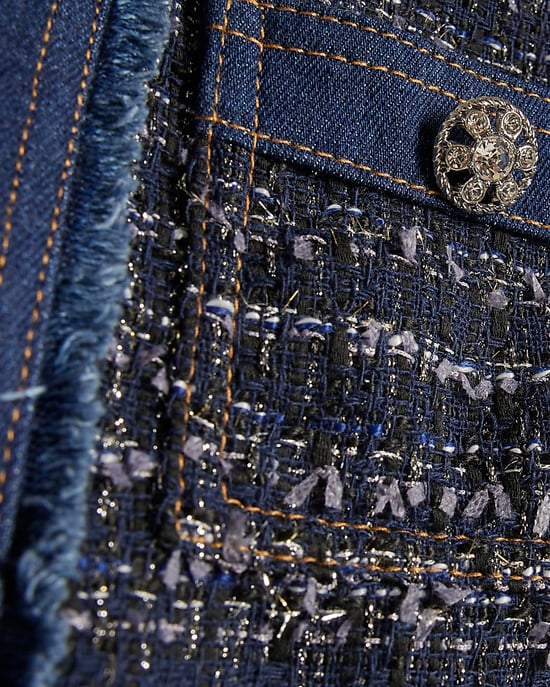 River Island Womens Denim Jacket Blue Boucle Fabric Collarless - Image 5