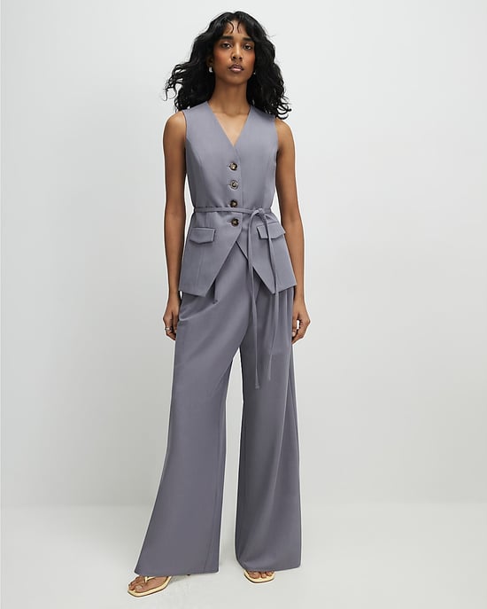 River Island Womens Waistcoat Grey Sleeveless Tie Detail V-Neck - Image 4