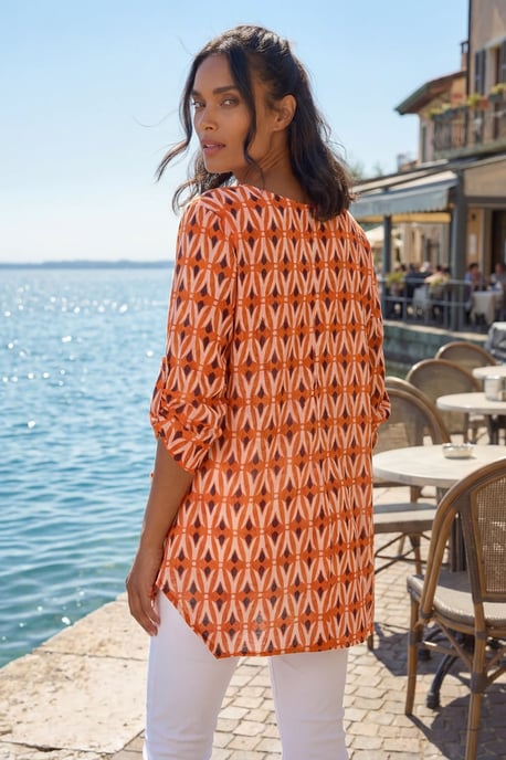 Cotton Geometric Pocket Longline Tunic Top - Image 3