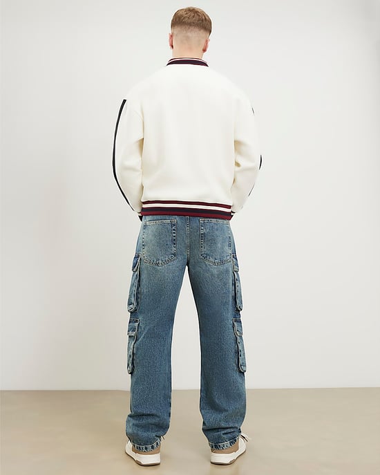 River Island Mens Cargo Jeans Blue Loose Fit Elasticated - Image 3