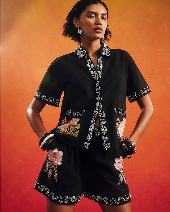 River Island Womens Shirt Black Beaded Floral Terry De Havilland Top - Image 4