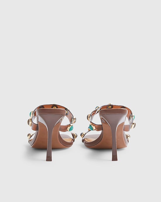 River Island Womens Heeled Mules Brown Perspex Straps Gem Heels - Image 3