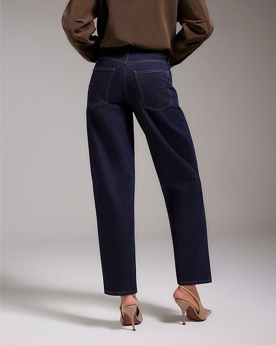 River Island Womens Barrel Leg Jeans Blue Button Zip - Image 1