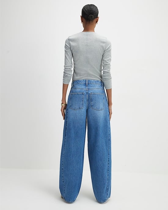 River Island Womens Wide Leg Jeans Blue Drawstring Balloon - Image 3