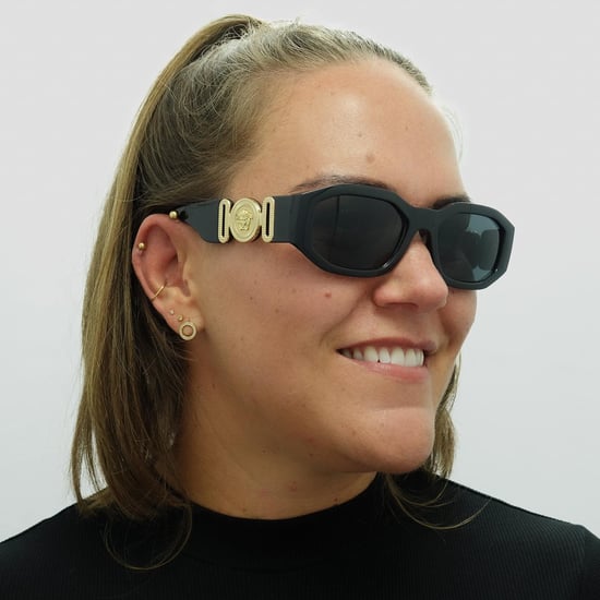 Versace Rectangle Unisex Black Dark Grey Sunglasses - Image 6