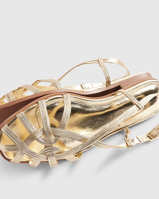 River Island Womens Sandals Gold Caged Flat Open Toe Backless - Image 4