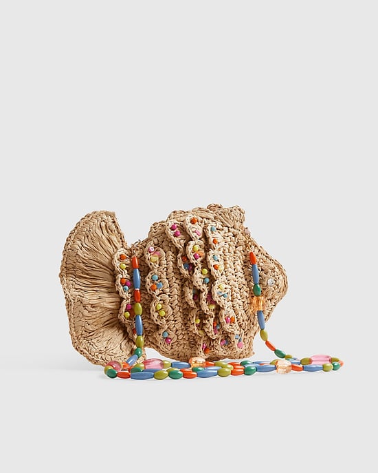 River Island Womens Crossbody Bag Beige Raffia Fish Popper Del Maar - Image 1