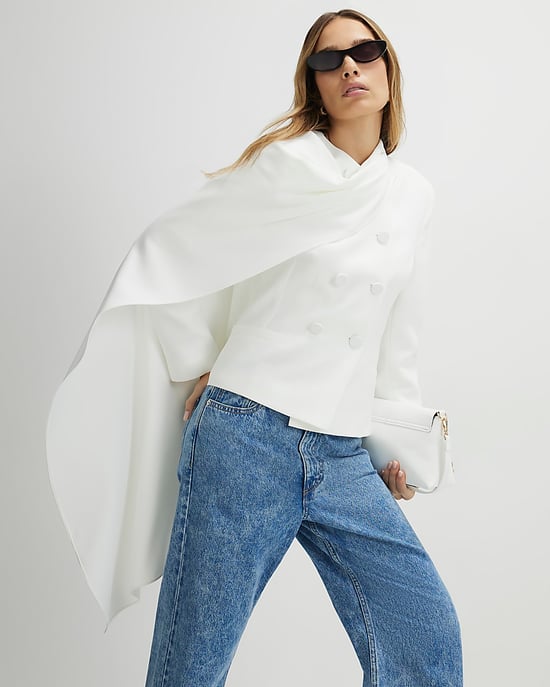 River Island Womens Blazer White Long Sleeve Short Cape Round Neck - Image 2