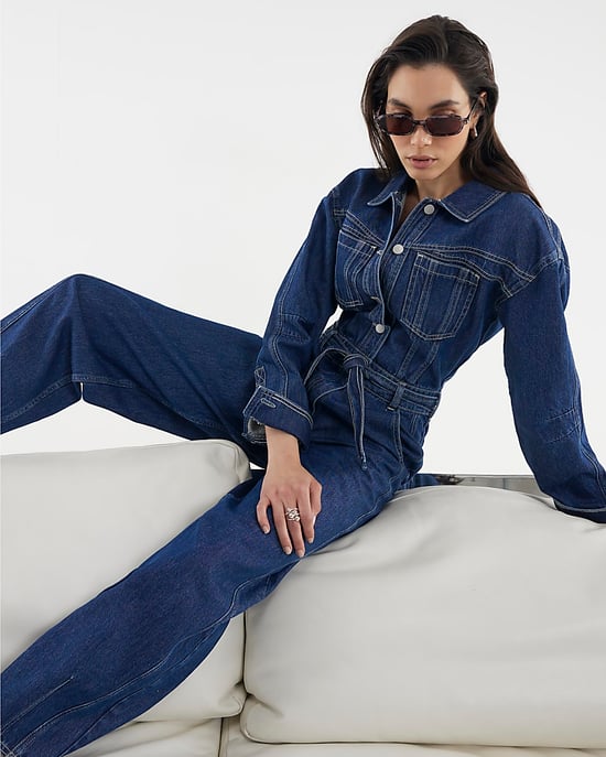 River Island Womens Jumpsuit Blue Utility Belted Barrel Leg Denim - Image 4