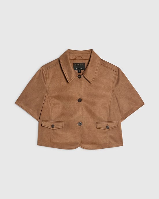 River Island Womens Shirt Beige Faux Suede Pocket Short Sleeve - Image 6