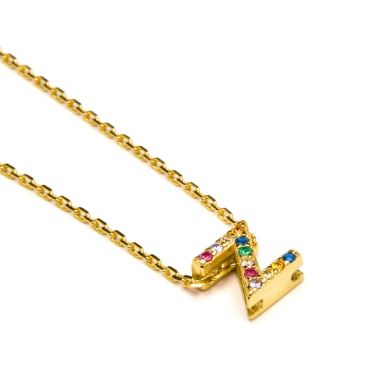Luxenter alfabet-halsband i 925 sterlingsilver och flerfärgade zirkoner med 18 karats gulguldpläterad yta - Image 3