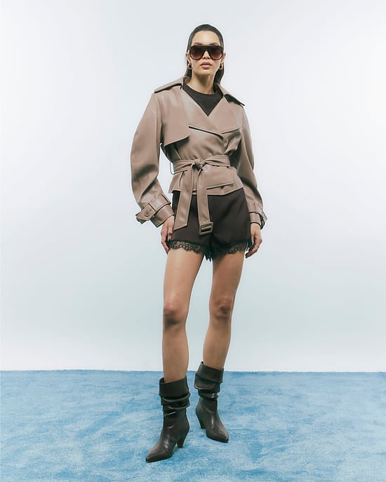 River Island Womens Jacket Beige Faux Leather Belted Trench - Image 4