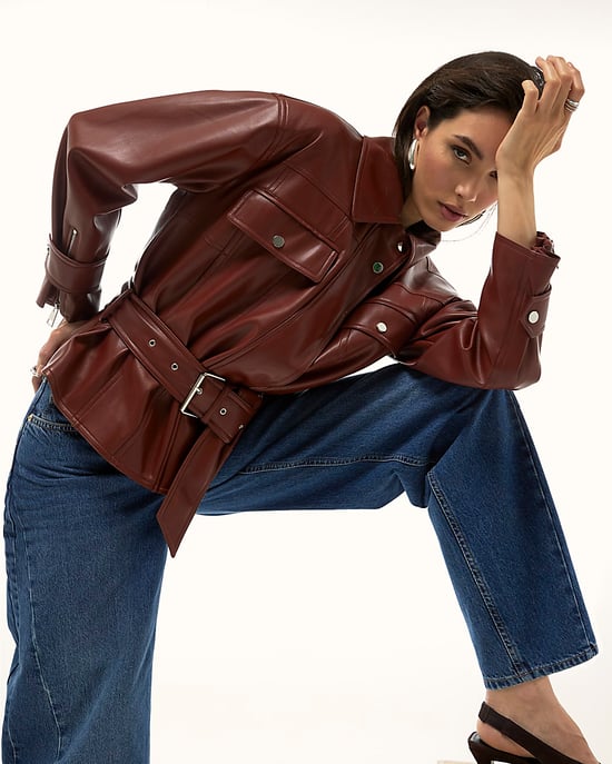 River Island Womens Jacket Red Faux Leather Belted Zip - Image 3