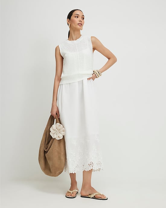 River Island Womens Midi Dress White Schiffli Knit Hybrid Round Neck - Image 1