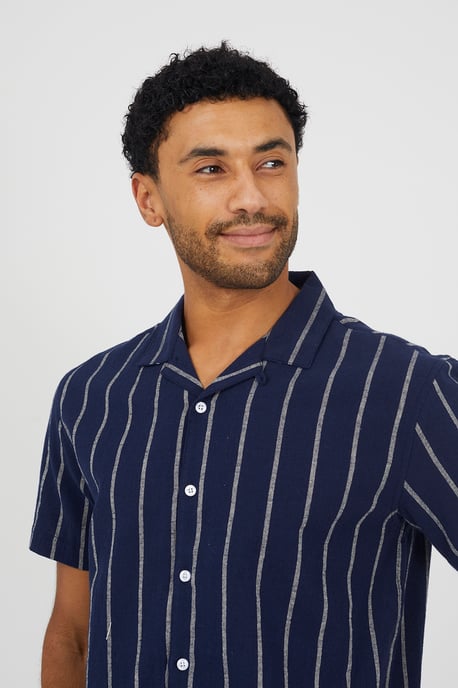Navy Striped Revere Collar Shirt - Image 5
