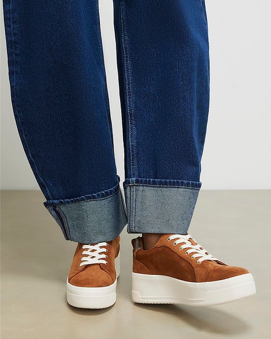 River Island Womens Flatform Trainers Brown Faux Suede Sneakers - Image 5