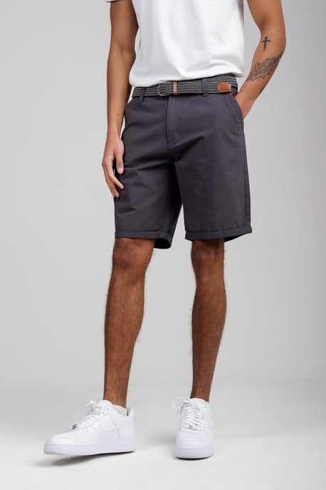 Charcoal Cotton Belted Chino Shorts - Image 1