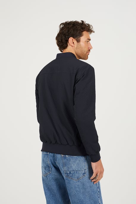 Navy Seersucker Bomber Jacket - Image 2