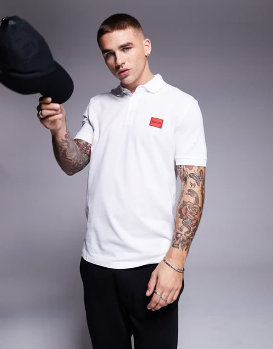 HUGO Red dereso badge logo polo in white - Image 1