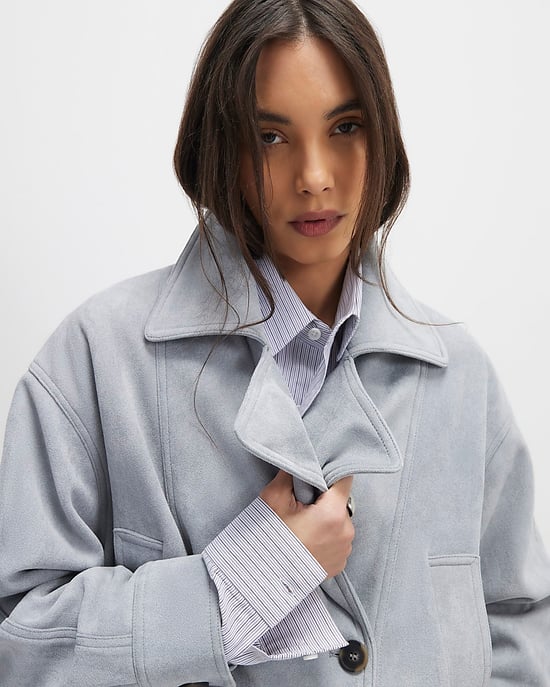 River Island Womens Bomber Jacket Blue Faux Suede Collared - Image 4