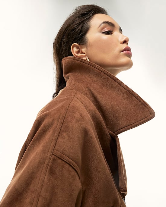 River Island Womens Bomber Jacket Brown Faux Suede Dropped - Image 4