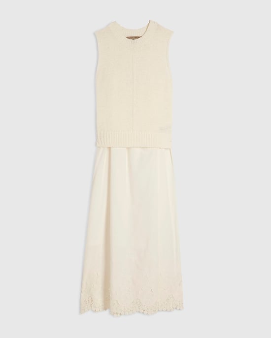 River Island Womens Midi Dress White Schiffli Knit Hybrid Round Neck - Image 6