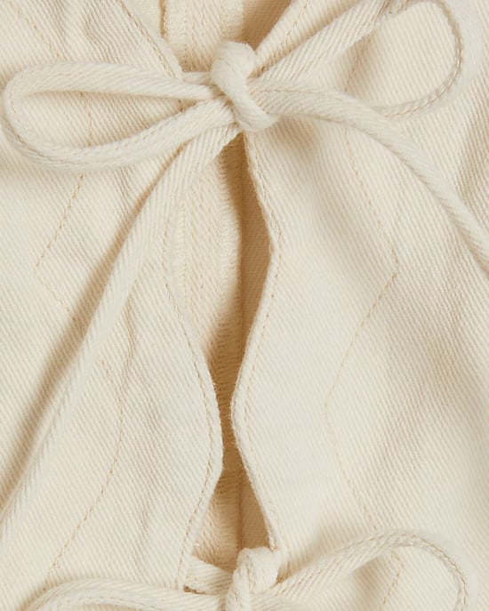 River Island Womens Top Cream Tie Front Puff Sleeve Denim Tie Front - Image 5