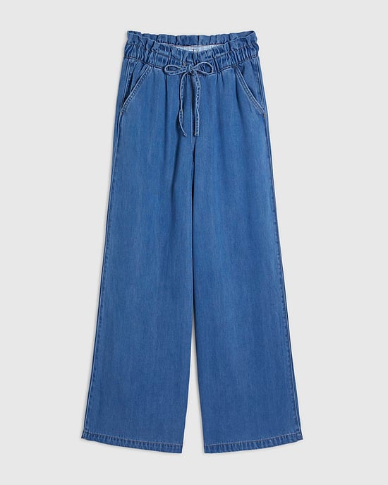River Island Womens Wide Leg Jeans Blue Paperbag Drawstring - Image 6