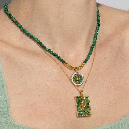 Luxenter Sterling Zilver 925 collier met Malachiet afgewerkt in 18K geel goud - Locare - Image 3