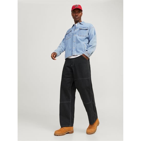 Men's Jack and Jones Owen Solid Patterned Wide Leg Pants in Black - Image 6
