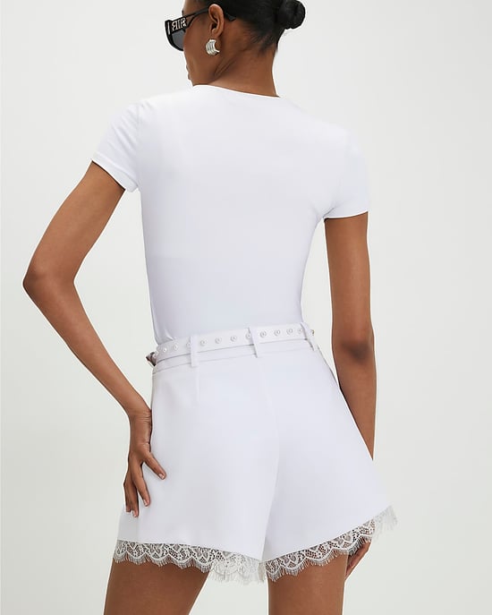 River Island Womens Shorts White Lace Trim Stud Belt Zip Hook - Image 3
