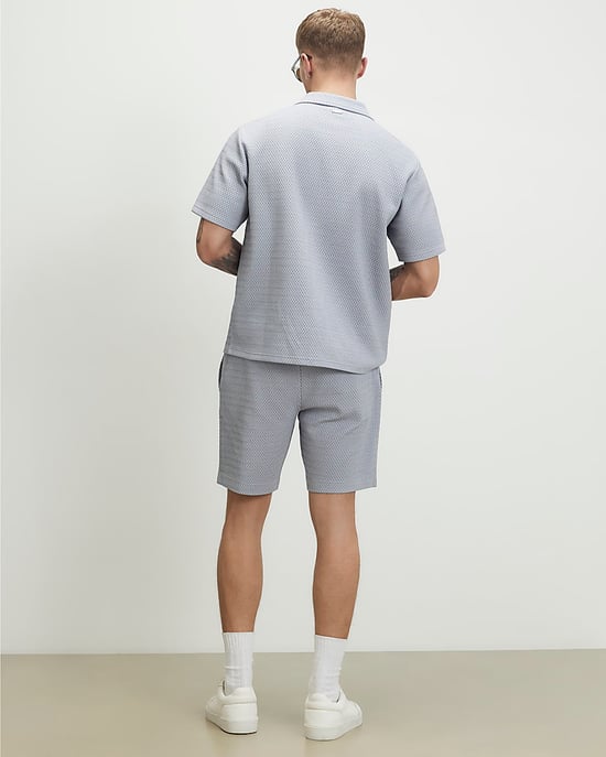River Island Mens Shorts Blue Slim Fit Jacquard Textured Drawstring - Image 4