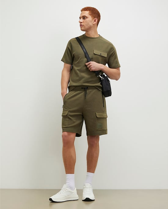 River Island Mens Shorts Khaki Regular Fit Textured Cargo Drawstring - Image 3