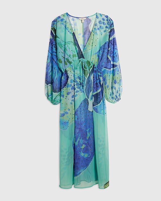 River Island Womens Maxi Beach Tunic Dress Blue Floral Print V-Neck - Image 5