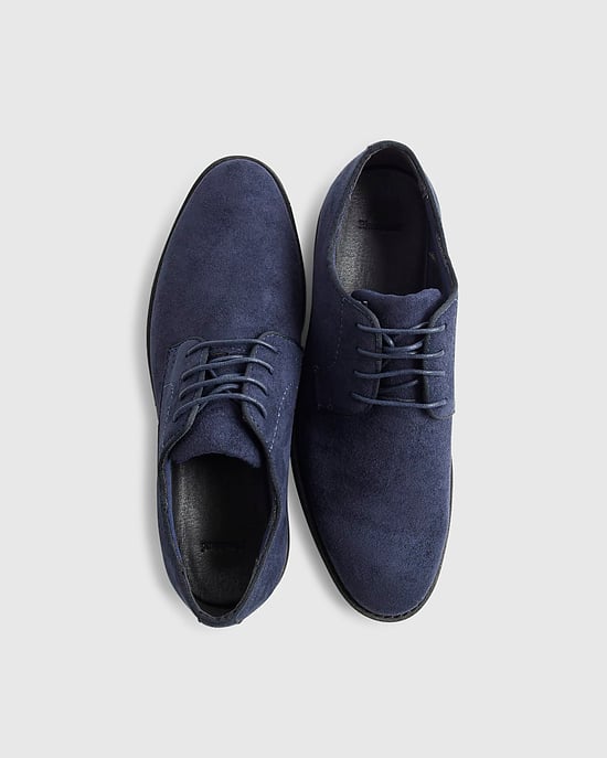 River Island Mens Brogues Navy Faux Suede Lace Up Round Toe Shoes - Image 4